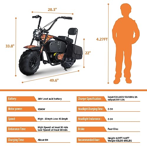 36V 1000W Electric Dirt Bike, 2-Speed Off-Road Motorcycle, Dark Red M814