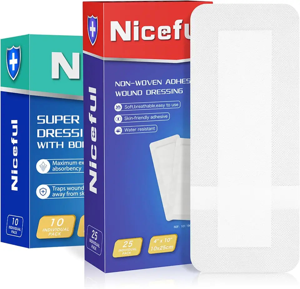 25 Pcs 4"x10" and 10 Pcs 4"x4" Absorbent Wound Dressing G82212