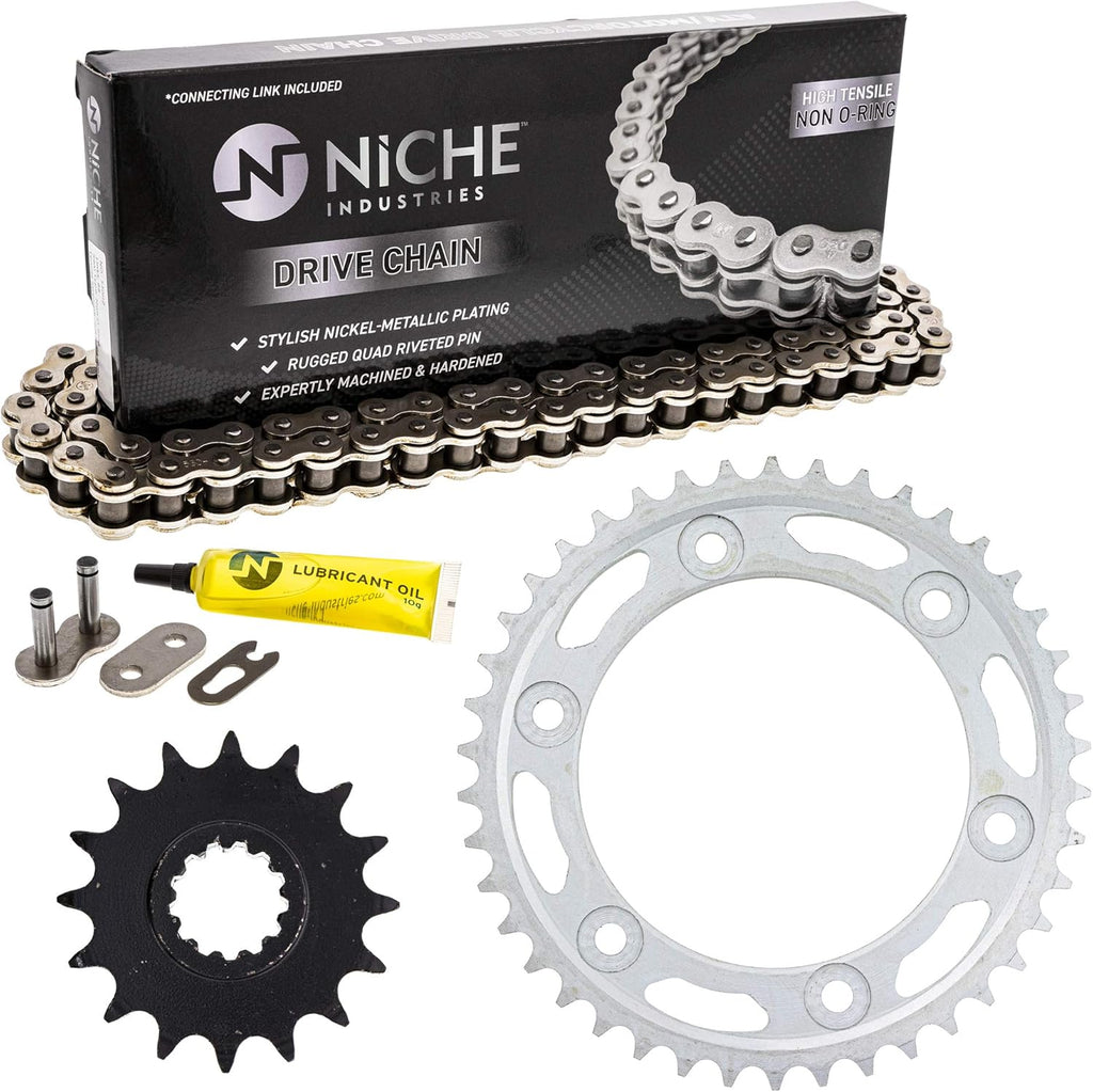 Drive Sprocket Chain Combo Front 16 Rear 42 Tooth 530HZ Standard 120 Links Pack of 2 L174