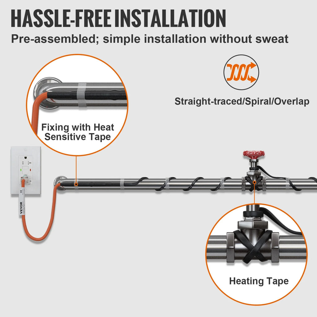 Self-Regulating Pipe Heating Cable, 80-feet 5W/ft, 120V M291396