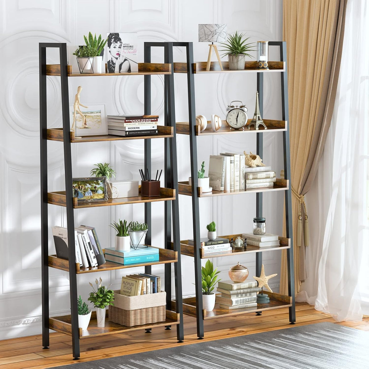 Adjustable Wood and Metal Bookshelf Q9510