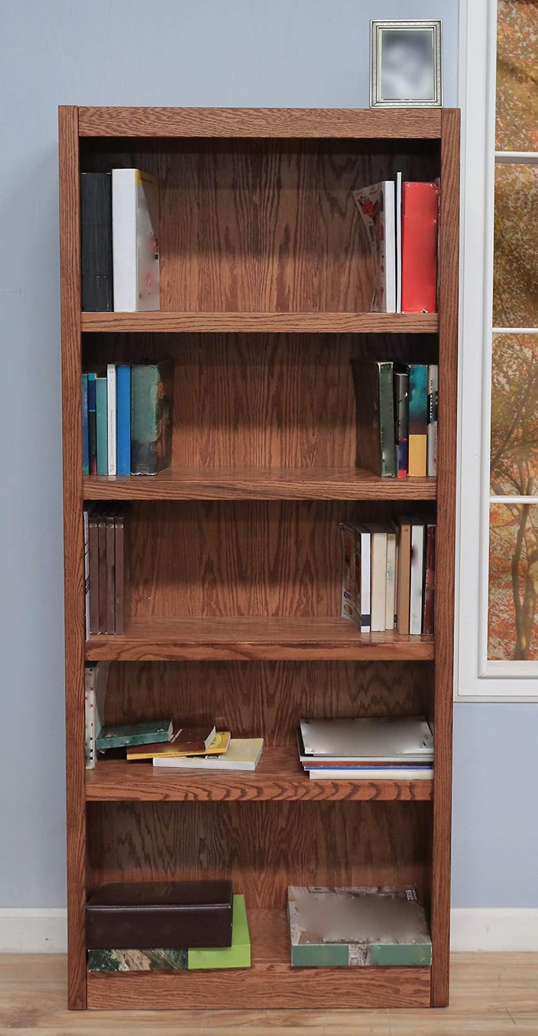 Five Shelf Bookcase 72" H Dry Oak Finish N803