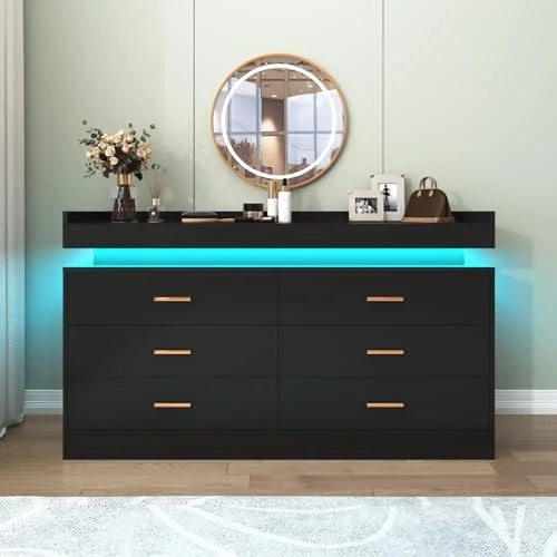 9 Drawer White Dresser with LED Light N550