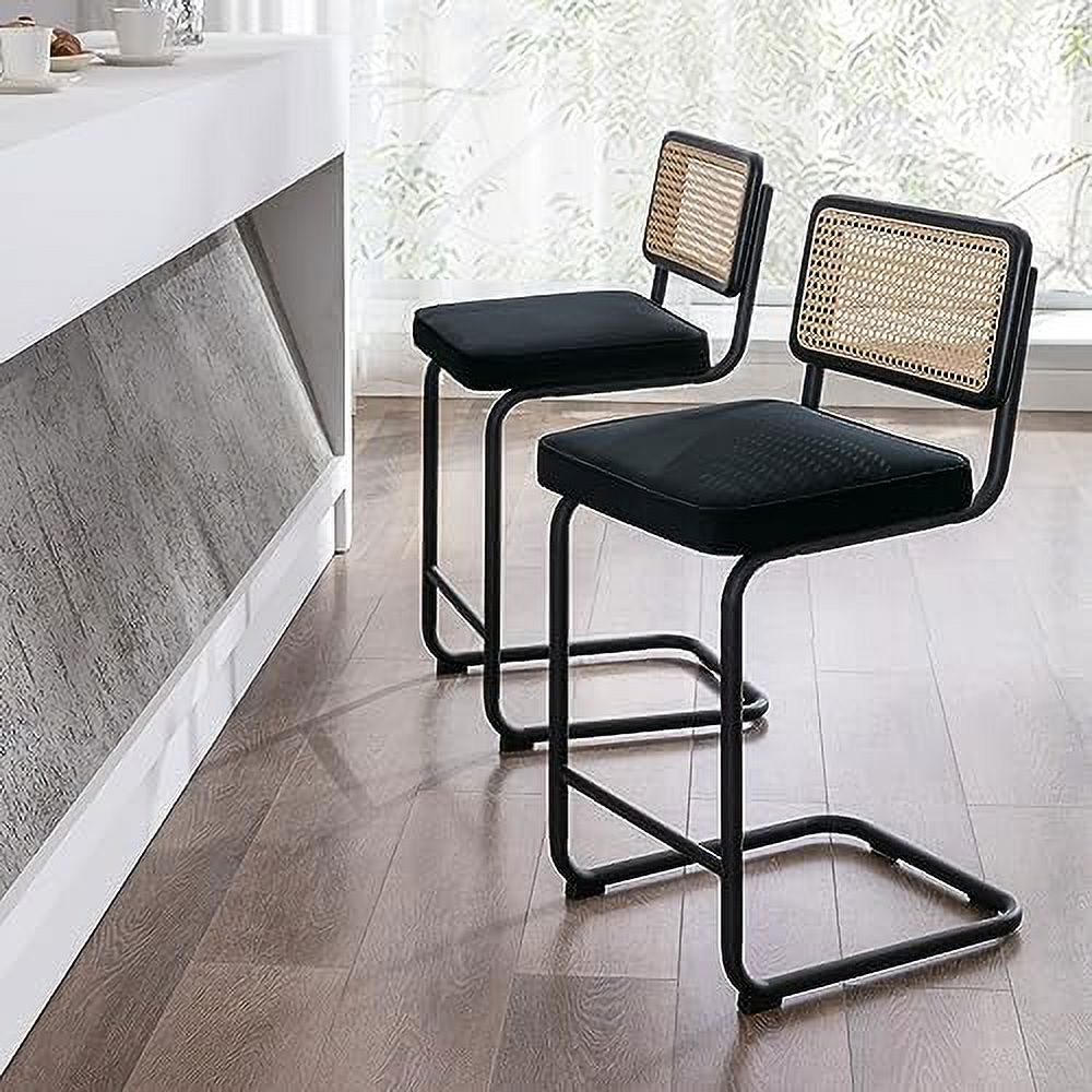 Rattan Counter Height Stools Set of 2 24'' Faux Leather Y663