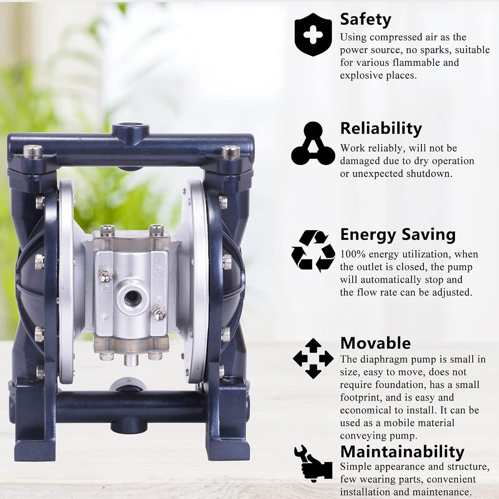 Air-Operated Double Diaphragm Pump 3/8" Inlet & Outlet 1/4" Air Inlet (18L/min) O13659