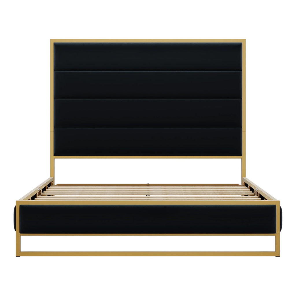 Queen Size Black Velvet Upholstered Platform Bed B80119