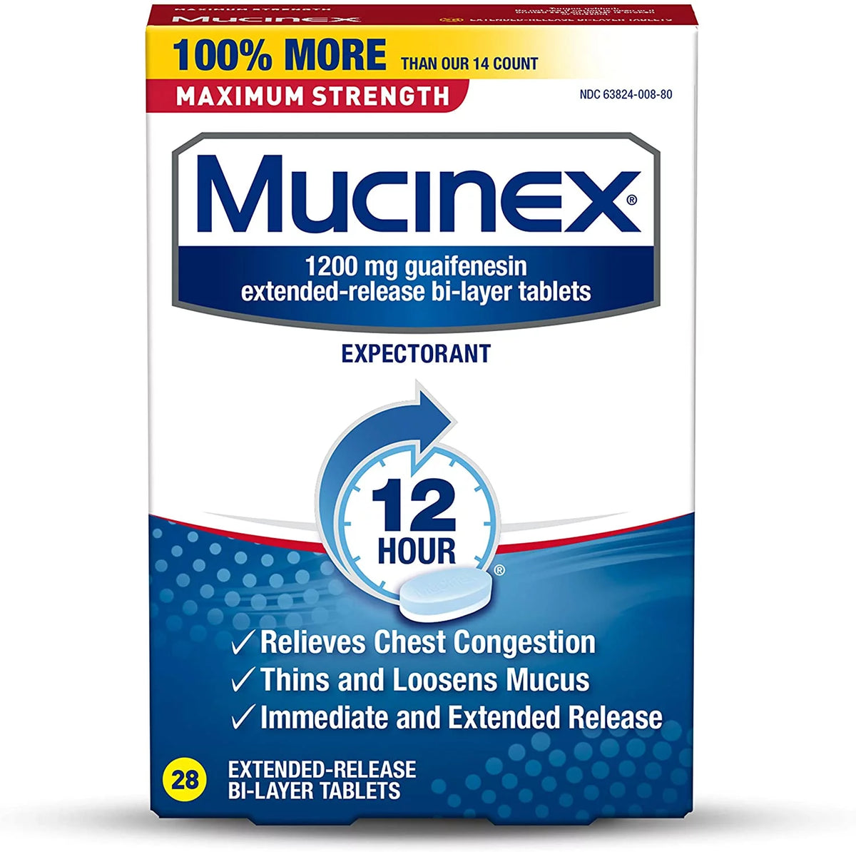 28 count Maximum Strength 12 hour Chest Congestion Expectorant Extended-Release Tablets S158050