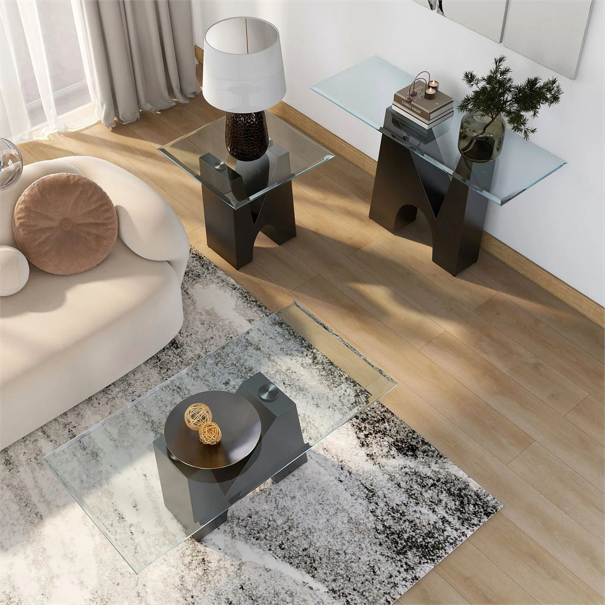 Metal and Glass Top 3-Piece Coffee Table Set in Black H410151