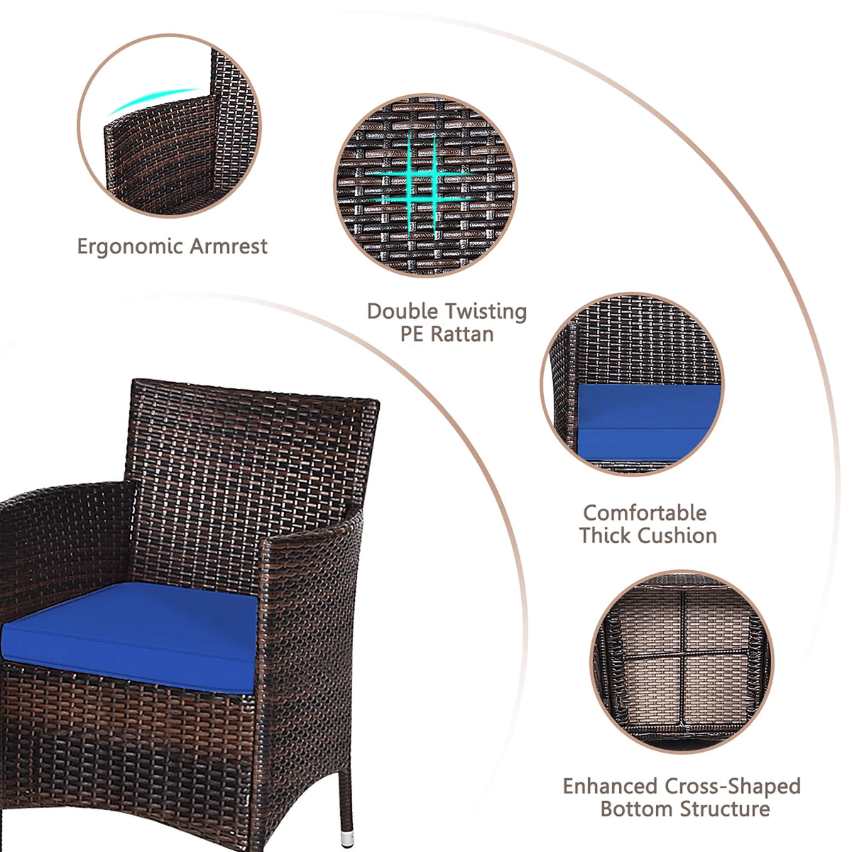 3 PCS Rattan Wicker Furniture Set G512056