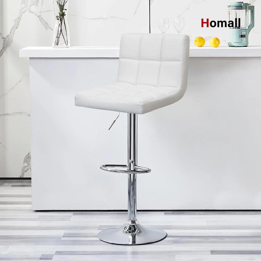 White PU Leather Height Adjustable Swivel Bar Stools Set of 2 E5574