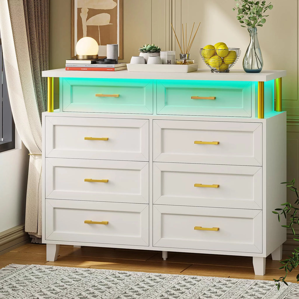 White 8 Drawer Dresser with LED Light P23358