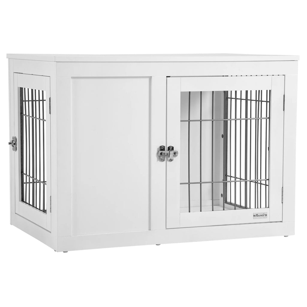 White Dog Crate Furniture End Table with Double Doors Z7177