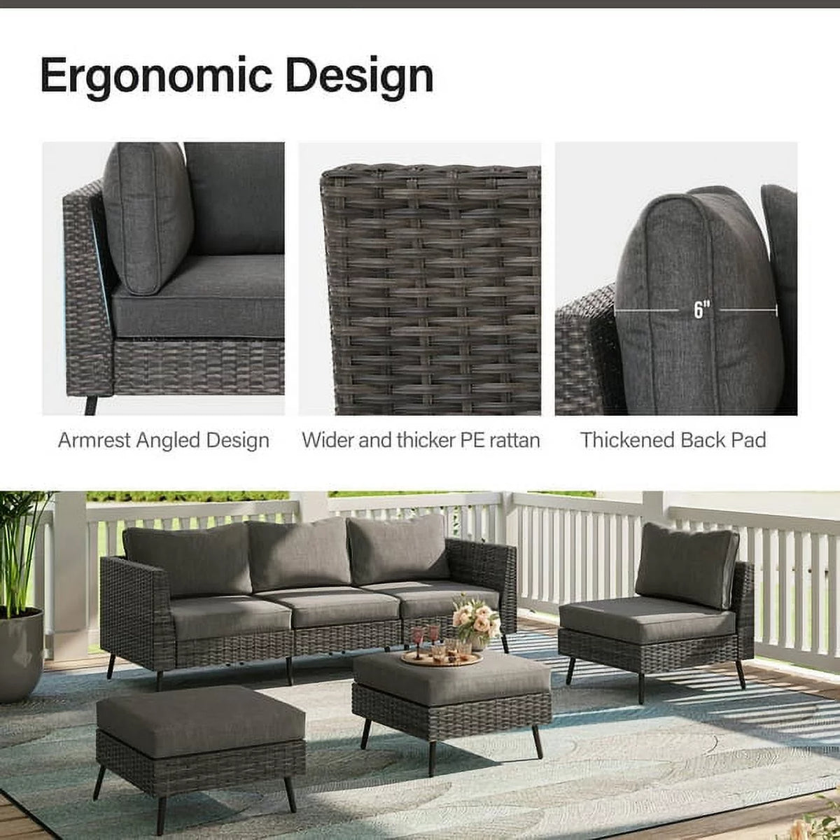 7 Pieces Patio Conversation Set with 6 Chairs and 1 Coffee Table Y48064