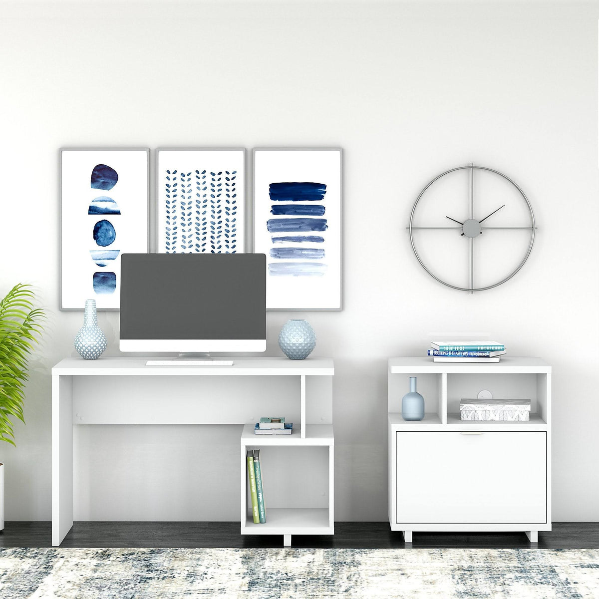 48W Writing Desk with Lateral File Cabinet Pure White N25377