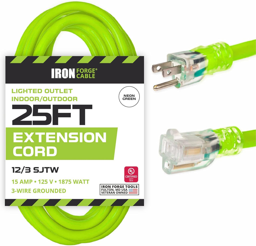 100 Ft 12/3 SJTW Heavy Duty Yellow Extension Cord with 3 Prong Grounded Plug I345