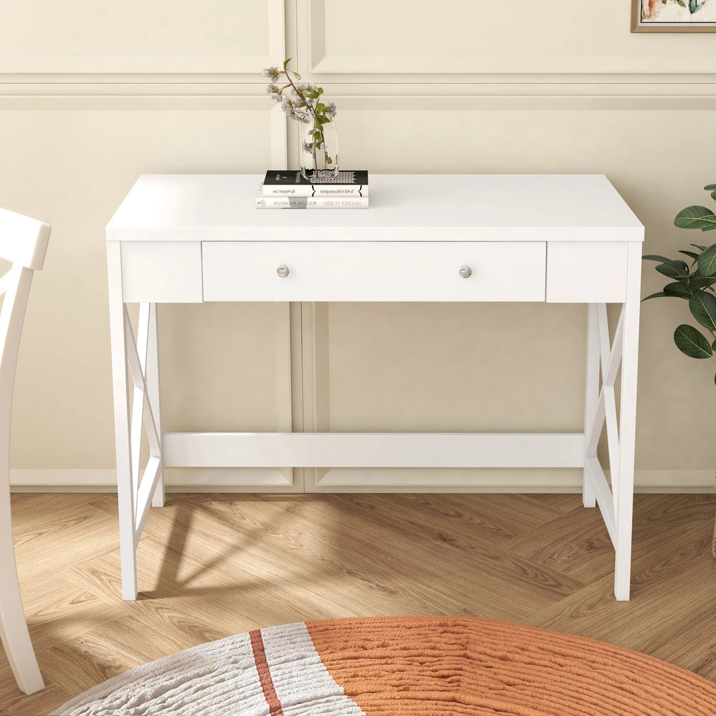 White Work Study Desk with Storage Drawer G576005