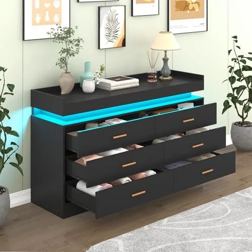 9 Drawer White Dresser with LED Light N550