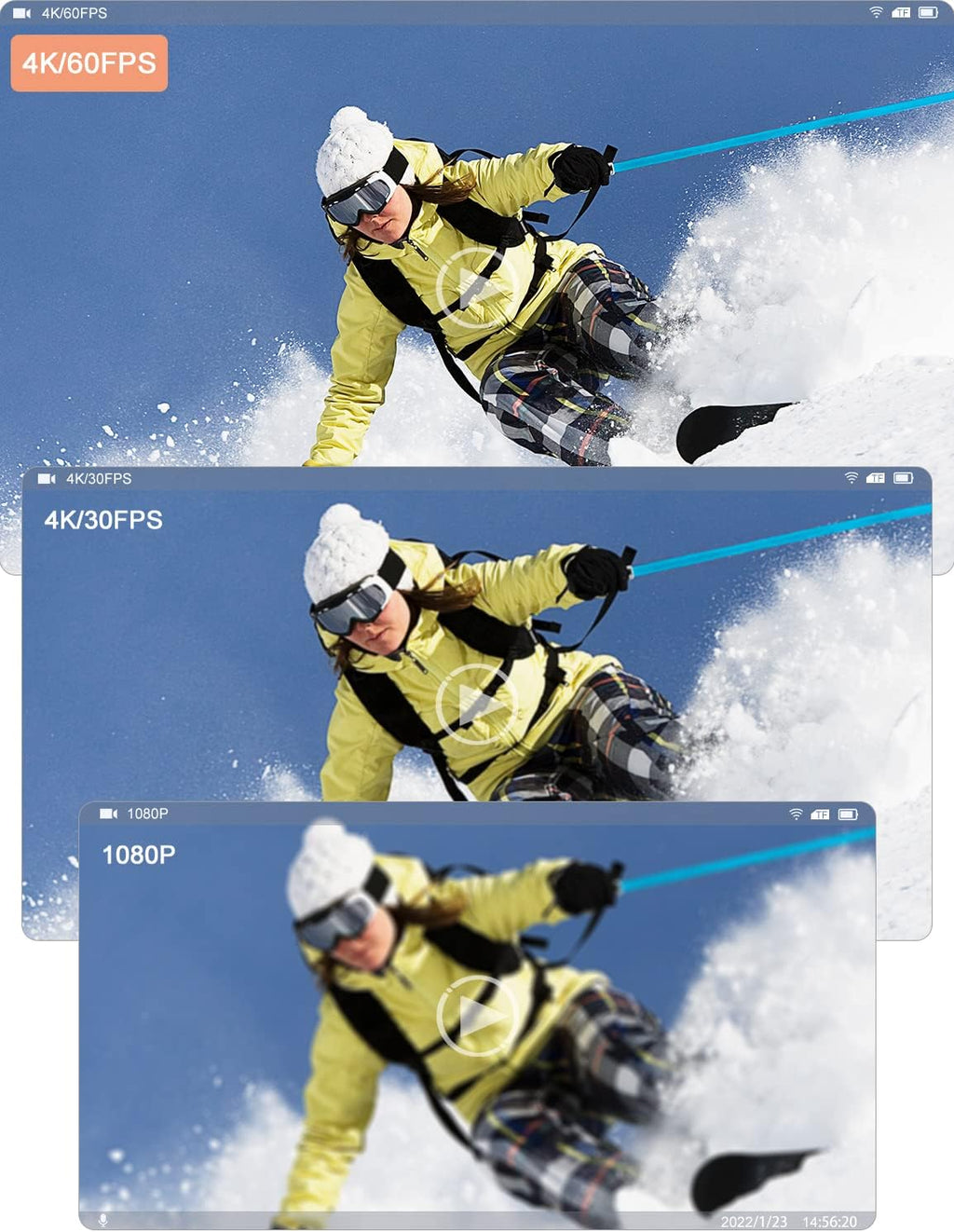4K 60FPS Waterproof Action Camera with Stabilization, WiFi, Dual Screen, 2 Batteries V57122
