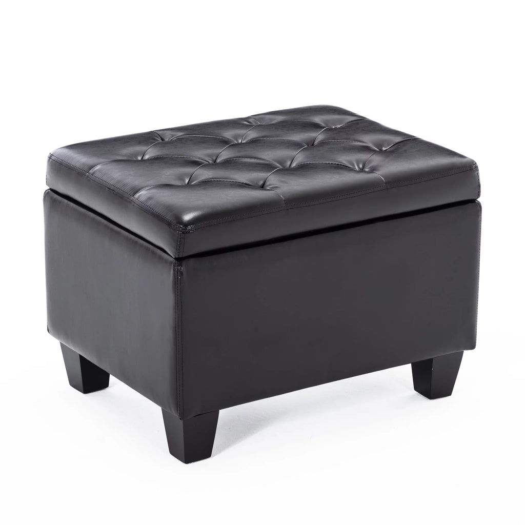 Black Faux Leather Storage Ottoman N3476