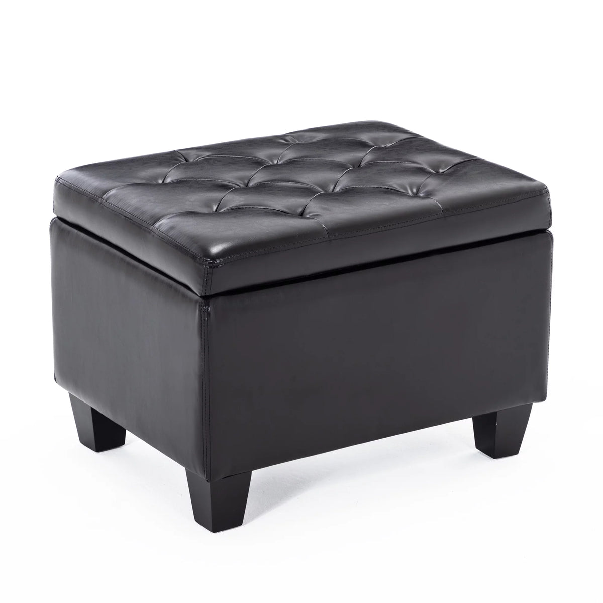Black Faux Leather Storage Ottoman N3476