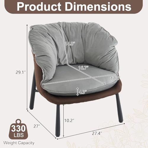 Black & Gray Velvet Barrel Chair with Metal Legs P55193