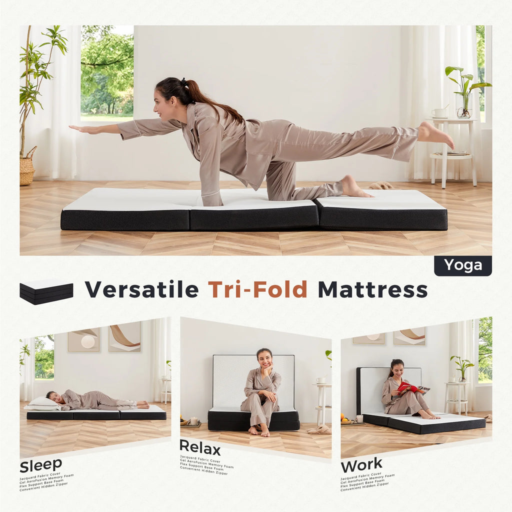 4 inch Tri-fold Memory Foam Mattress Topper, Twin Size, White I8950