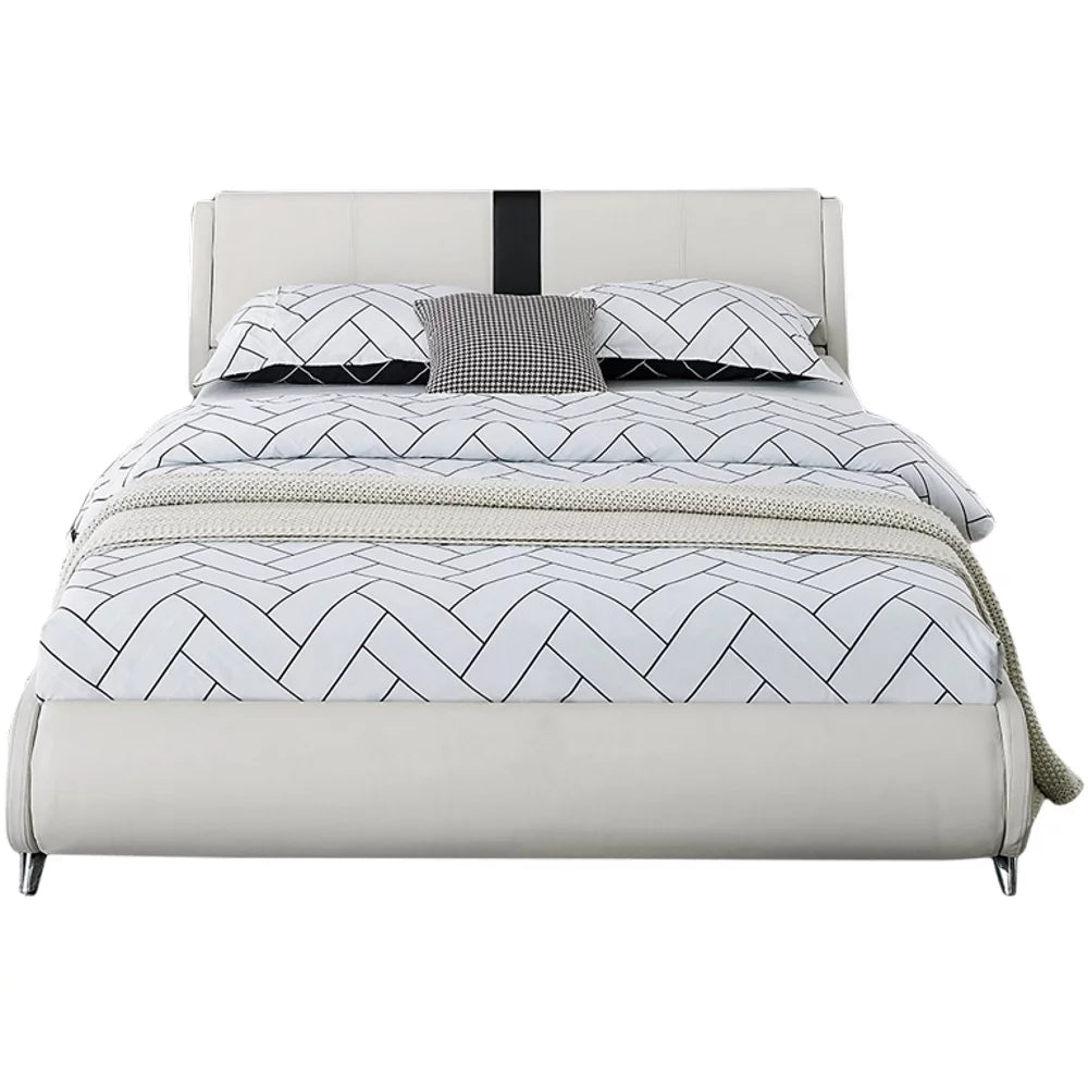 Queen White Platform Bedroom Set with Striped Headboard K161