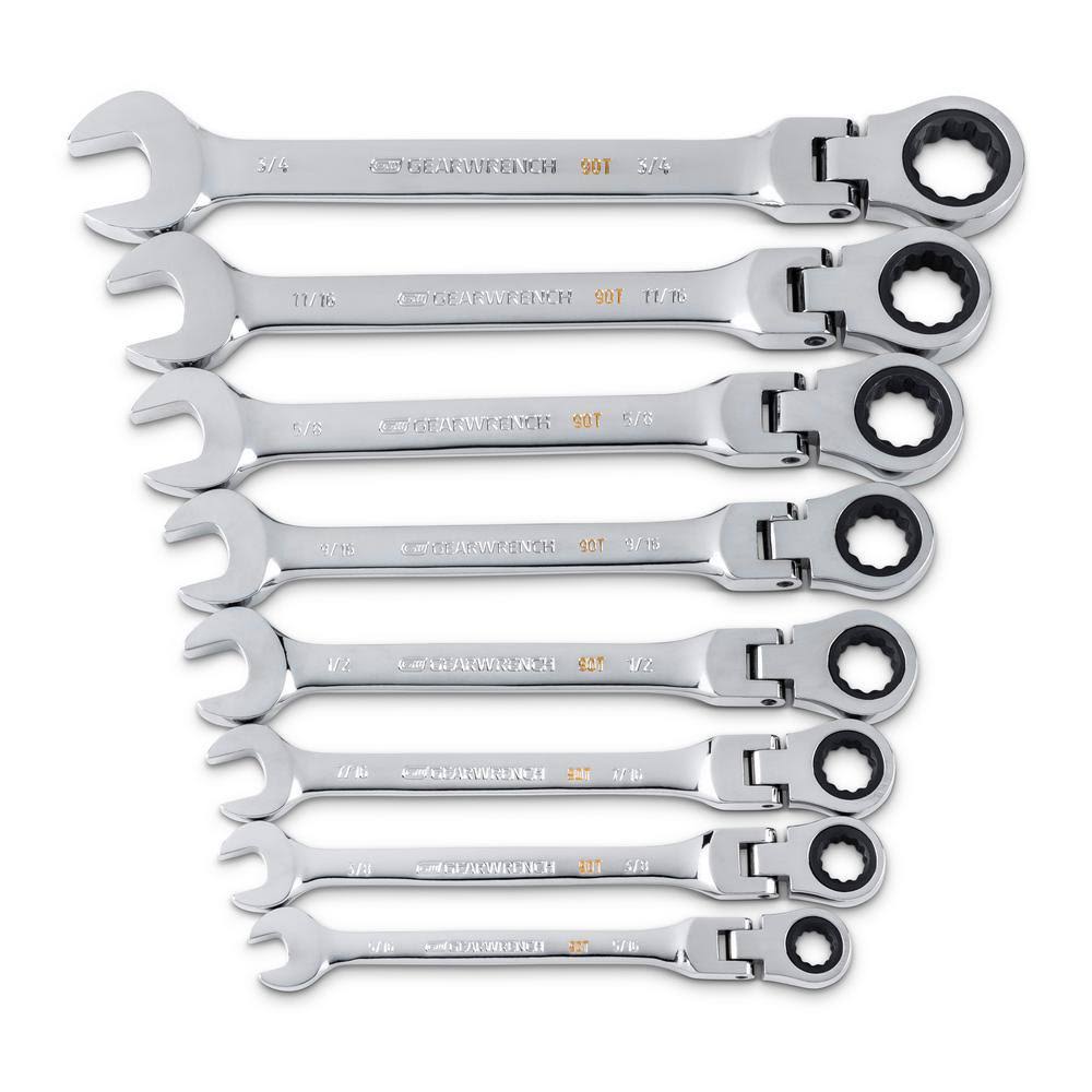 90-Tooth SAE Ratcheting Flex-Head Combination Wrench Set (8-Piece) X788175