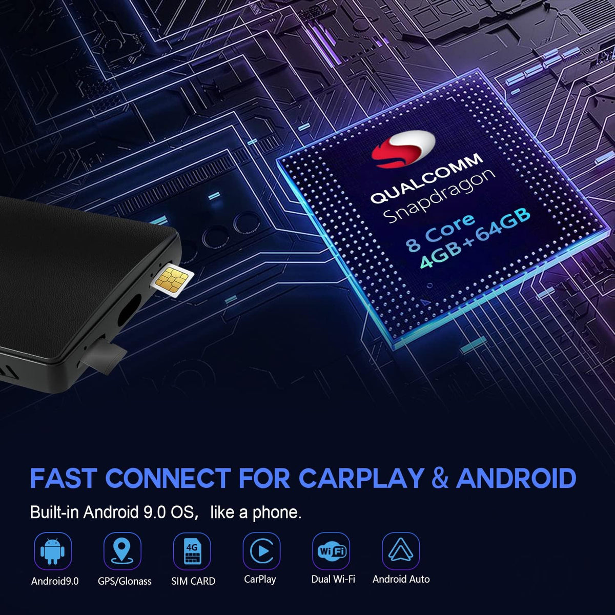 Carplay AI Box with WiFi, 4G SIM Card, Split Screen B258676