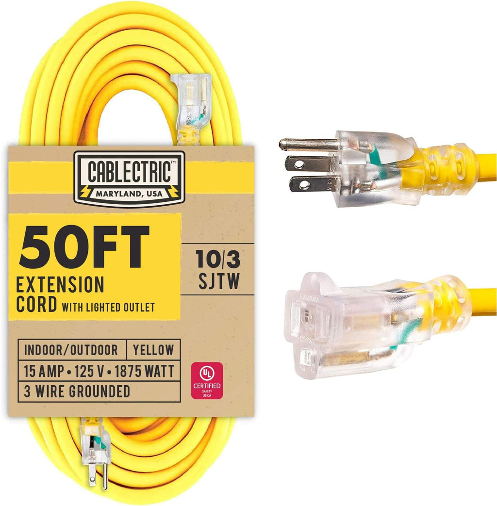 75 Ft 10 Gauge Yellow Heavy Duty Extension Cord J8808