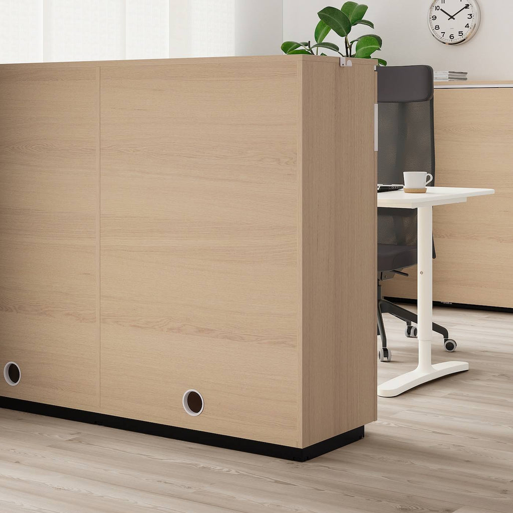 White Stained Oak Veneer Cabinet with Sliding Doors R70965