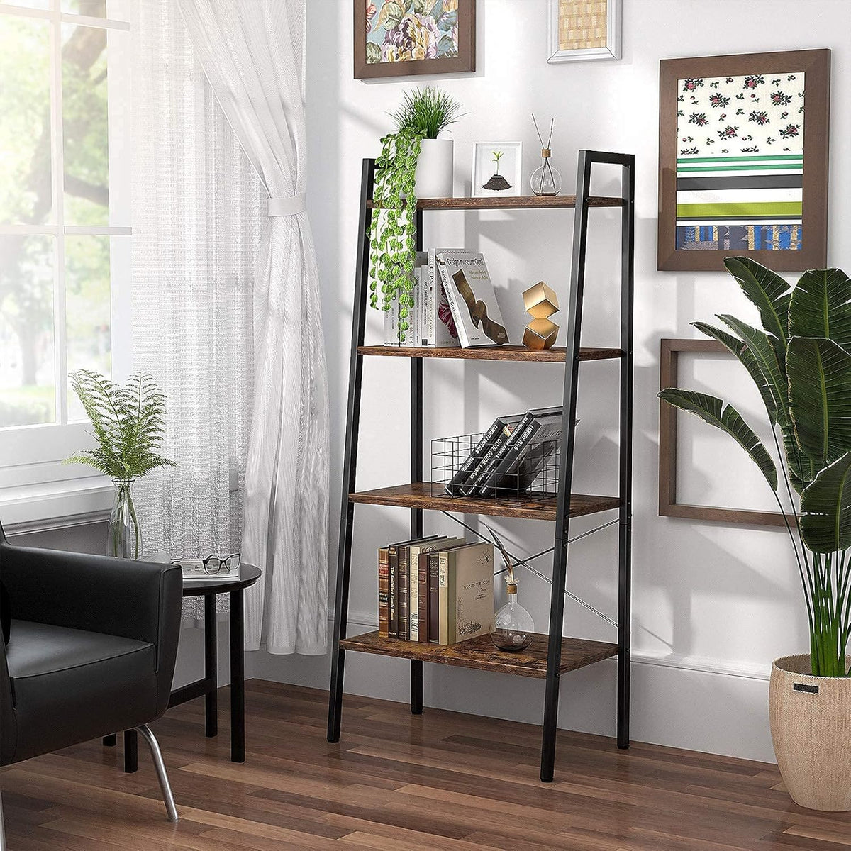 4-Tier Wood Ladder Shelf Bookcase R30238