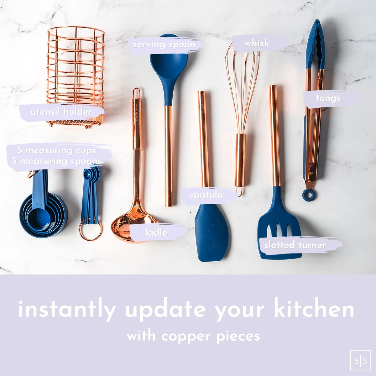 17 Pc Copper and Blue Silicone Kitchen Utensils Set B1966