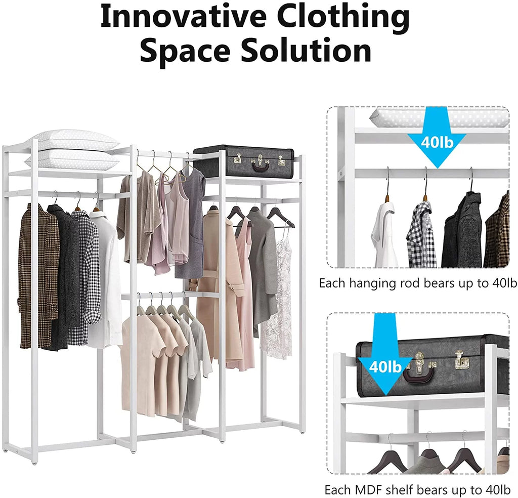 Heavy Duty Free Standing Clothes Rack with Shelves and Hanging Rod G354