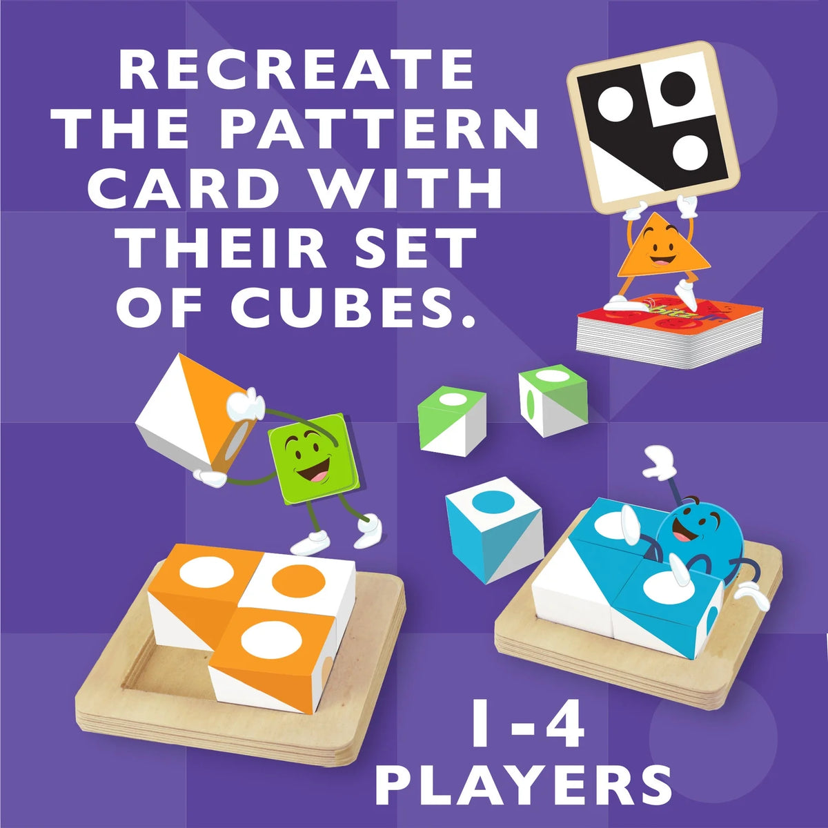 Q-bitz Jr. Game - 60 Pattern Cards, 4 Wooden Cube & Tray Sets N4539
