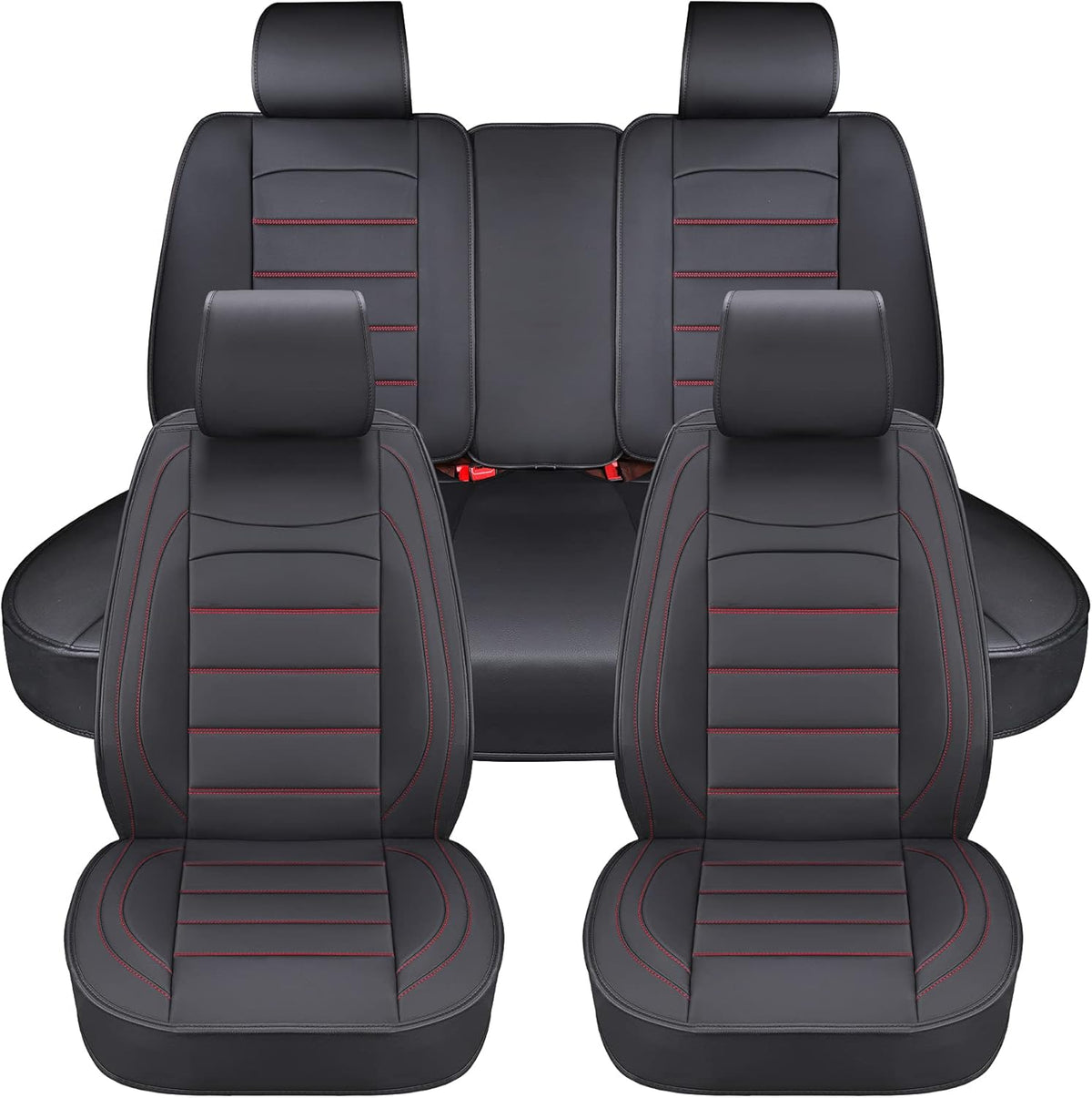 Black 2Pcs Waterproof Leatherette Car Seat Covers T80432
