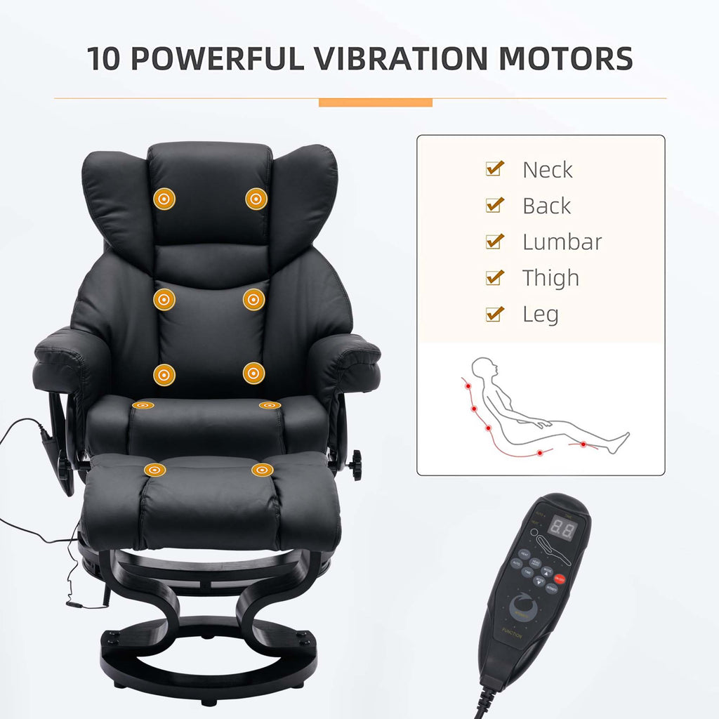 Black PU Massage Recliner Office Chair with Ottoman I468