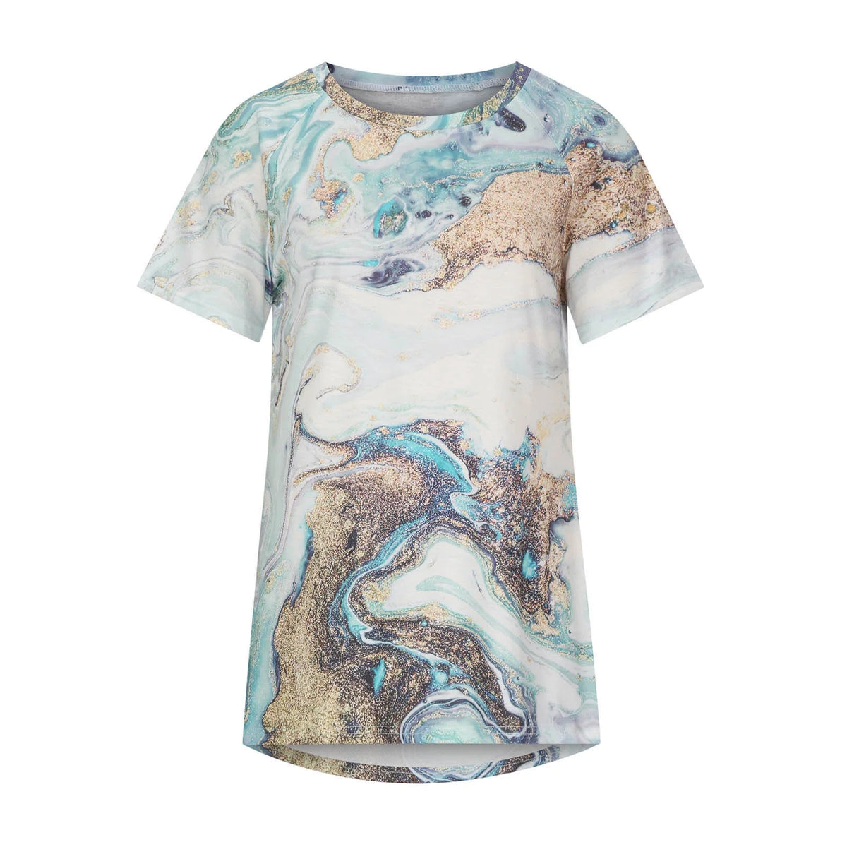 Abstract Marble Print T-Shirt Short Sleeve Blouse Loose Flowy Long Tees Plus Size P629
