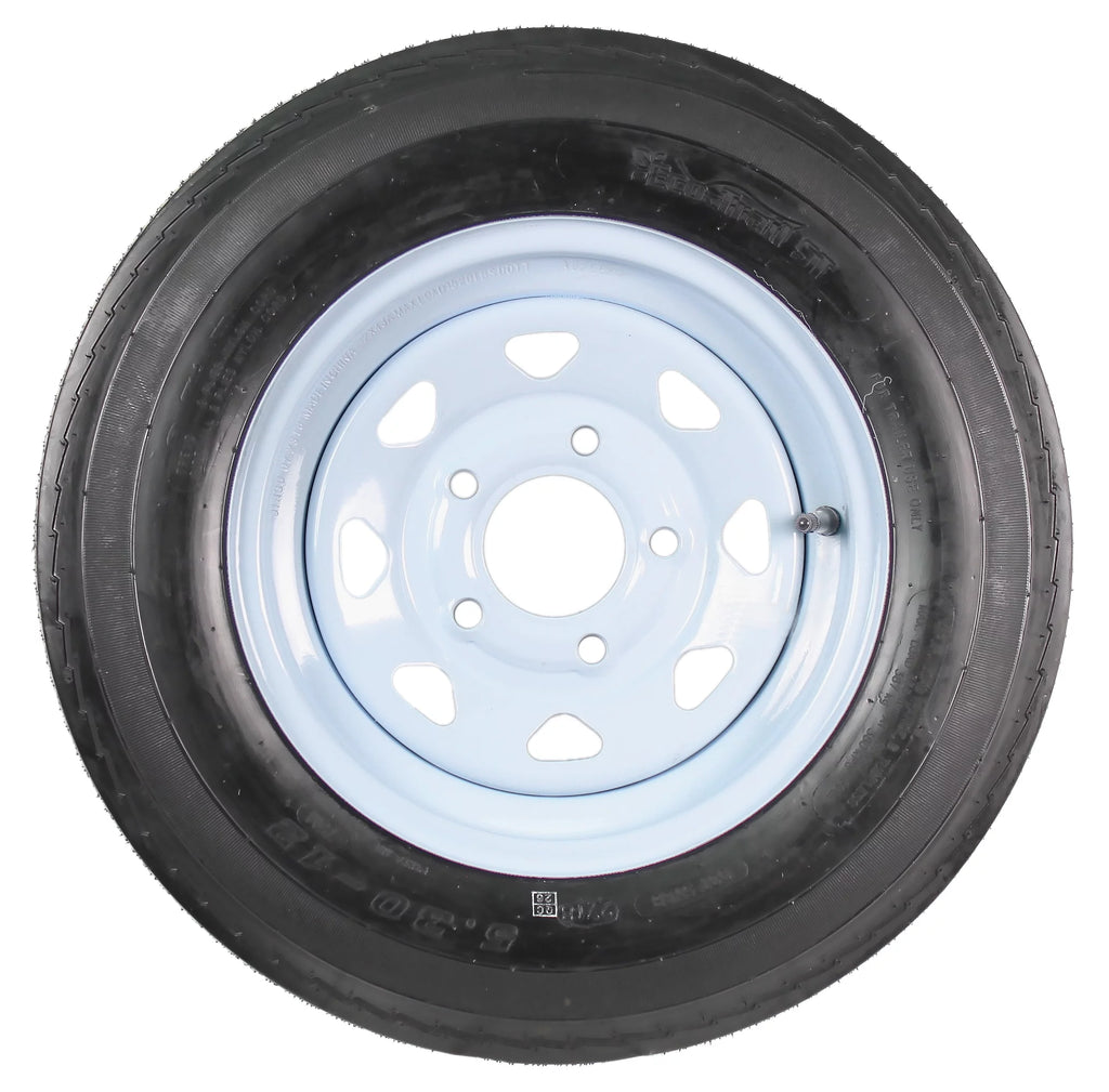 Two Trailer Tires On Rims 5.30-12 5 Hole White Spoke G110519