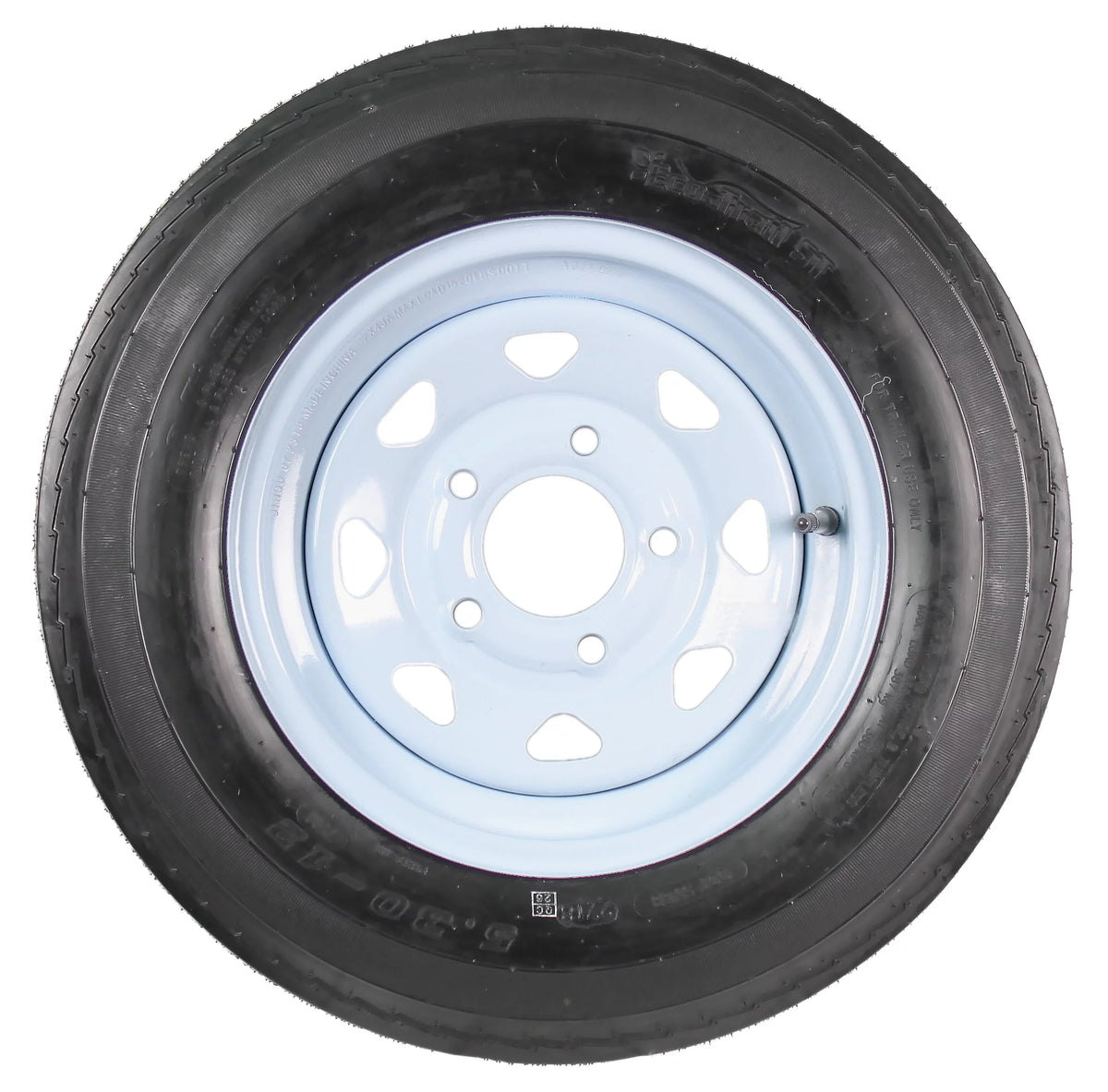 Two Trailer Tires On Rims 5.30-12 5 Hole White Spoke G110519