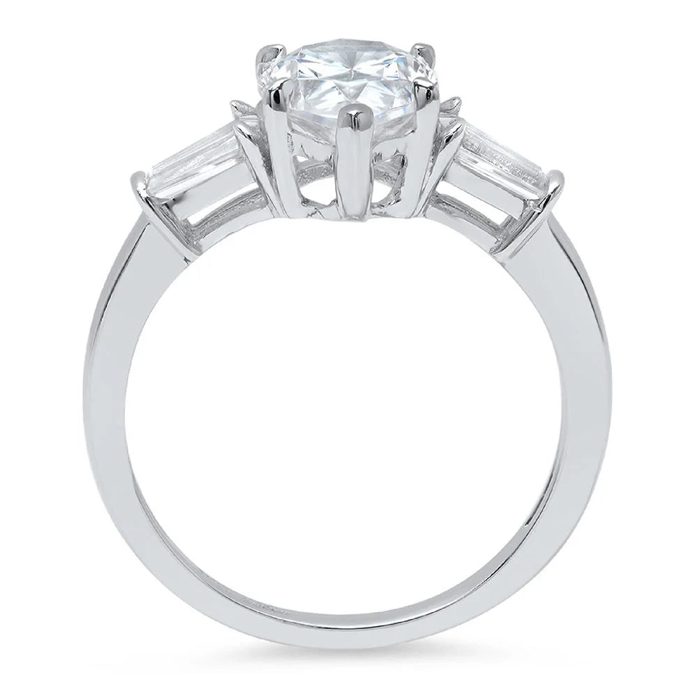 18K White Gold Three-Stone Diamond Engagement Ring V896