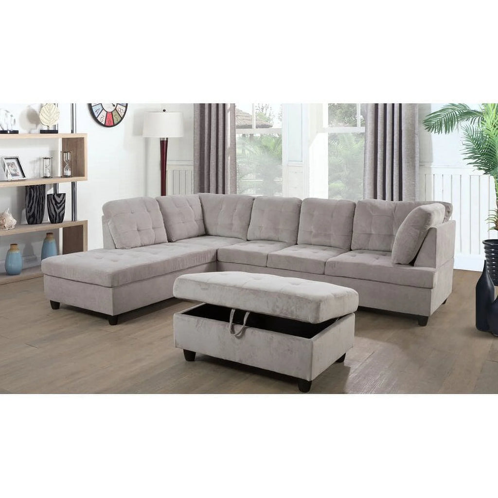 Gray Left Hand Facing Sectional with Ottoman E1109