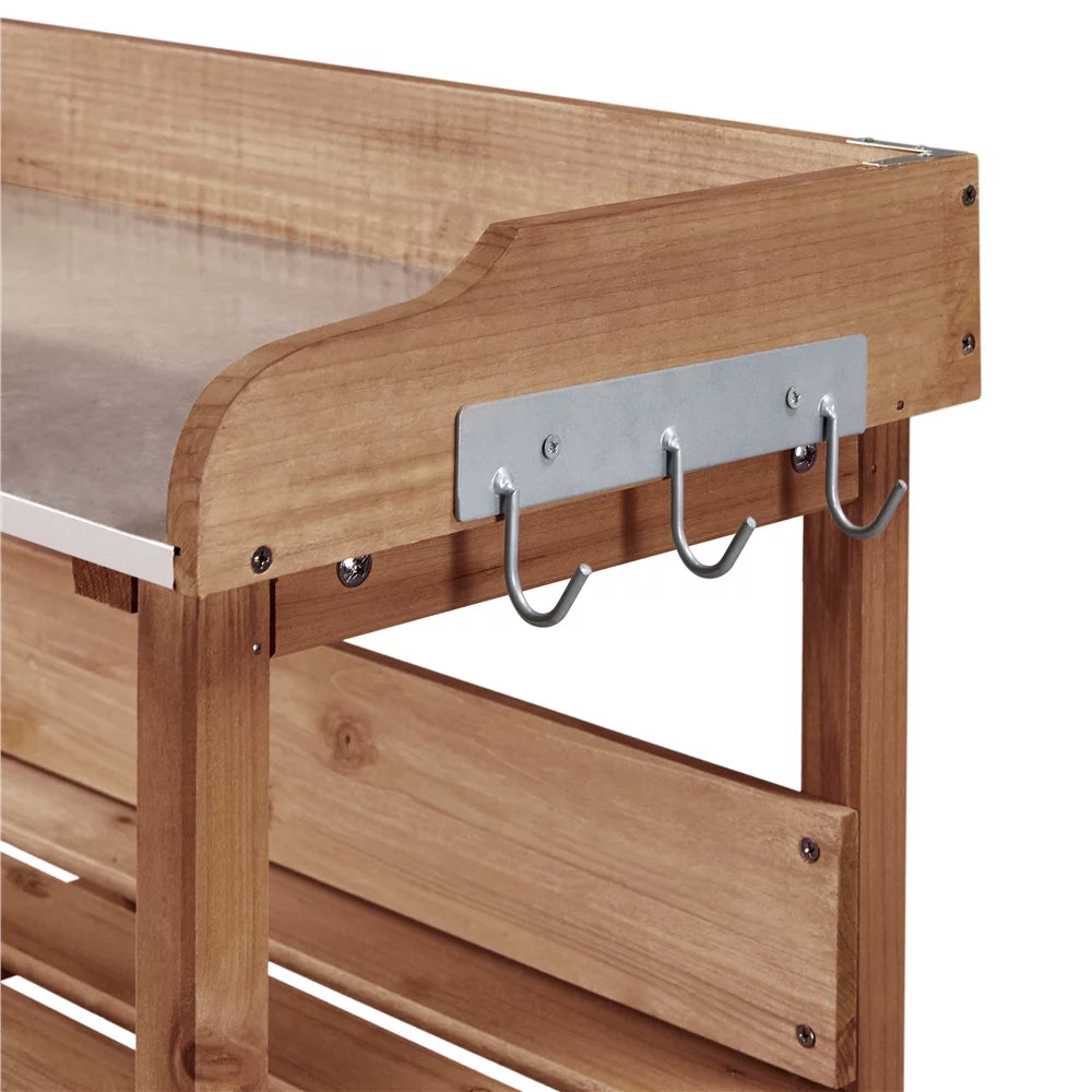 Brown Outdoor Potting Bench Table with Storage Shelf Z79486