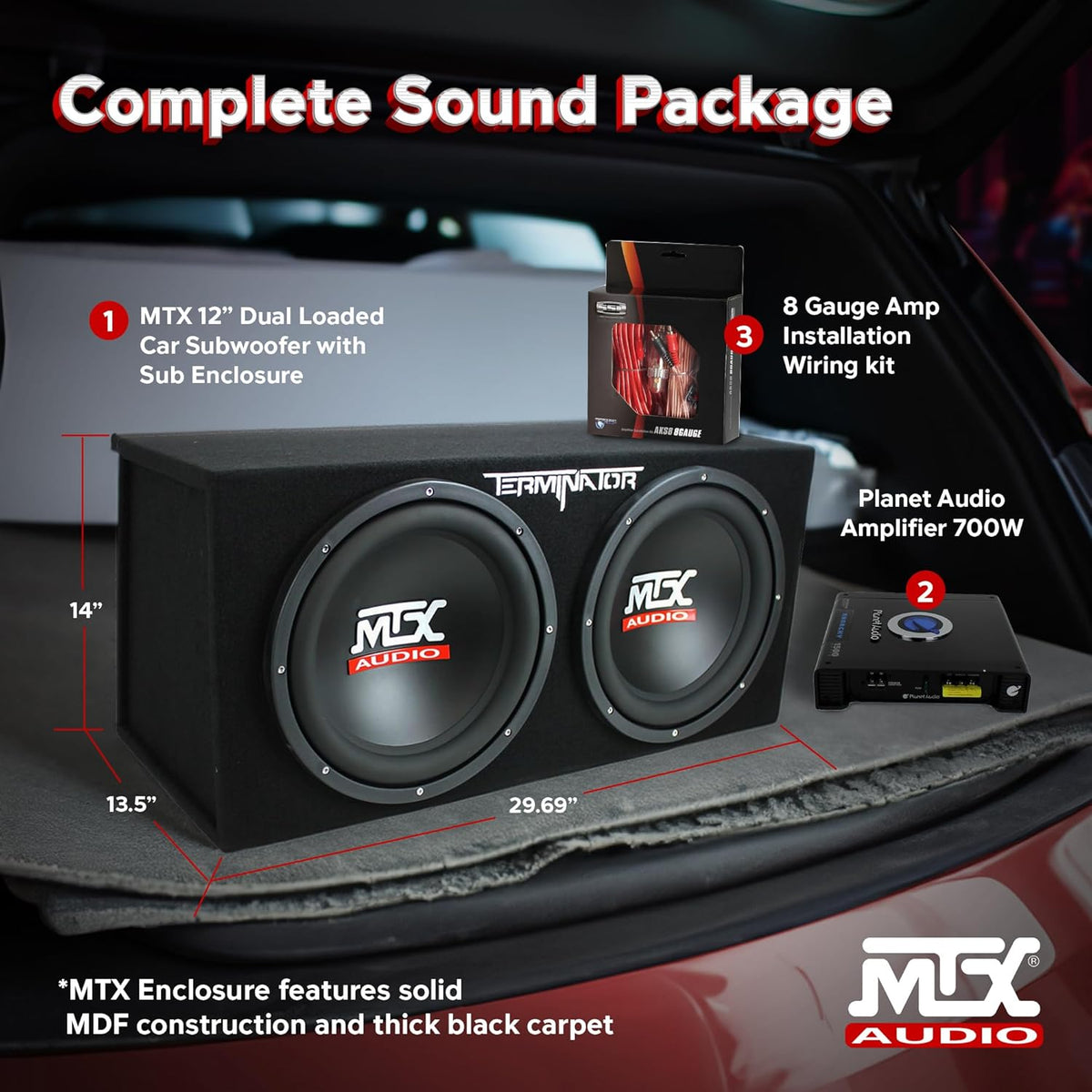 12" 1200 Watt 4 Ohm Dual Loaded Car Audio Subwoofer Package with Sub Enclosure Z151115
