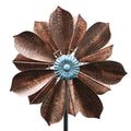 60 inch Metal Wind Spinner with Bronze Leaves and Blue Flower Core J14067