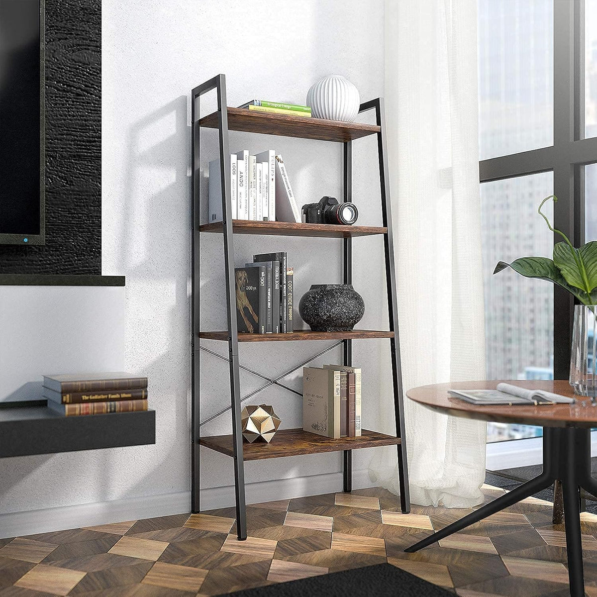 4-Tier Wood Ladder Shelf Bookcase R30238