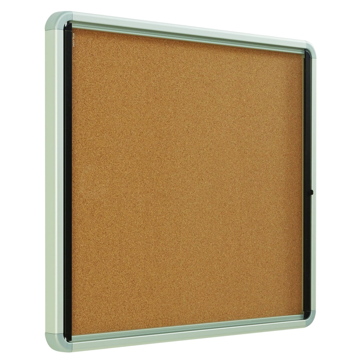 Enclosed Cork Bulletin Board with Swing Door, 30 x 27, Silver Aluminum Frame Q193500