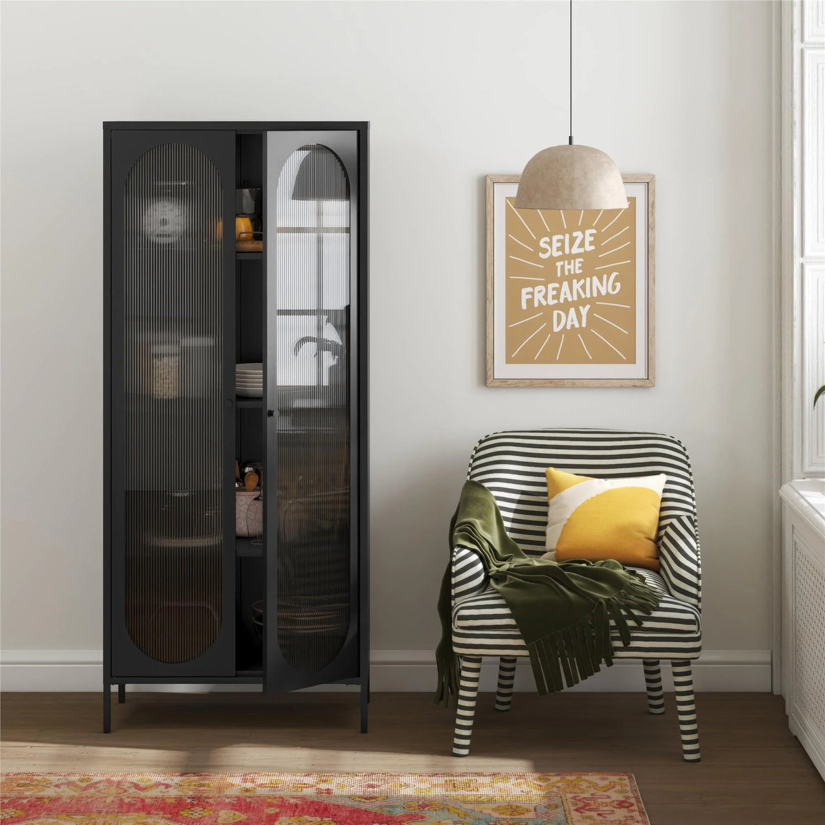 2-Door Accent Cabinet with Fluted Glass N677