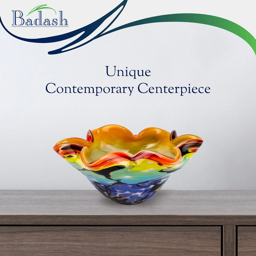 8” Mouth-Blown Art Glass Bowl E567