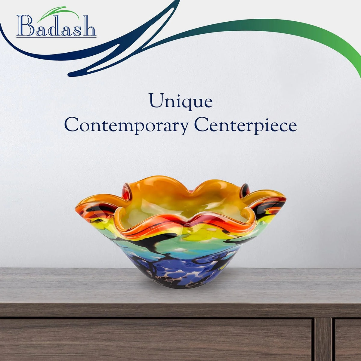 8” Mouth-Blown Art Glass Bowl E567